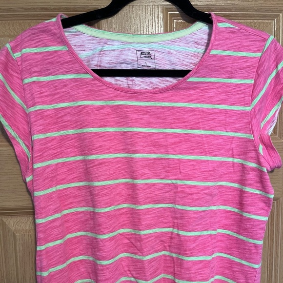 Le Tigre Pink and Green Striped Tee - Picture 2 of 7